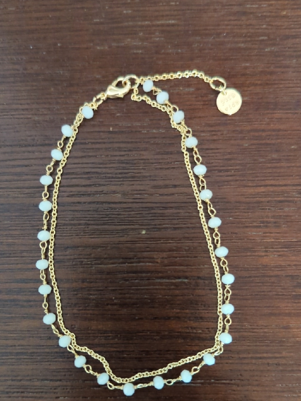 Pura Vida Gold Color Double Chain Anklet with White Beads Costume Jewelry